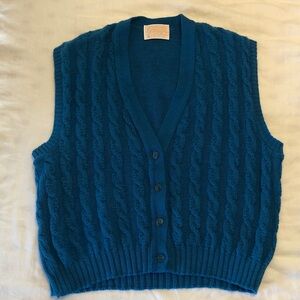 Vintage Pendleton Teal / Peacock Blue Wool Knit Sweater Vest